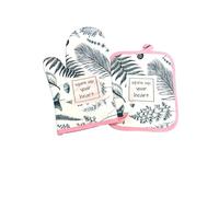 Gant de four, gant de four et manique, résistant à la chaleur, gants de cuisson, gants de cuisine, motif amusant (gant à feuilles roses)