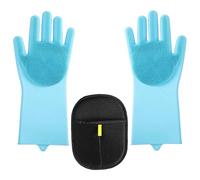 Gant de nettoyage en silicone avec surface brossée - Gant multifonction imperméable pour la vaisselle, le lavage de voiture et le bain des animaux (paire) (bleu)