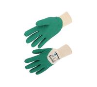Gant manutention Taille 9 LATEX Crêpé vert Milieux humides Enduit 30cm Dos aéré Paume latex crêpée poignet tricot