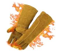 Gant Soudure, 36cm Gant de Soudeur en Cuir de Vachette | Résistants à la chaleur jusqu'à 600 °C, avec protection des avant-bras, pour le soudage, le barbecue et le jardinage