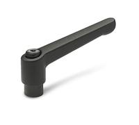 Ganter Normelemente | Levier de serrage réglable avec douille filetée GN 300 | Douille en acier bruni | Poignée en zinc moulé sous pression noire, revêtement plastique, noir, GN 300-108-M14-SW