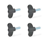 Ganter Normelemente | Vis à oreilles GN 633-55-M8-40-DSG | 4 pièces | Poignée papillon | Plastique noir | Vis en acier M8x40