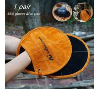 Gants Anti-brûlure pour Barbecue rond, tapis de Pot isolant, à double usage, Portable, en cuir de vache, pour four de cuisson en plein air