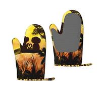 Gants de barbecue en silicone résistant à la chaleur - Motif couple de singes mignons