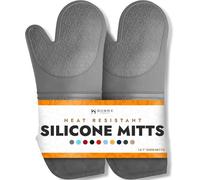 Gants de cuisine en silicone souple sans BPA - Gants de cuisine ultra résistants à la chaleur avec doublure en coton épais - Maniques antidérapantes extra longues, gants de cuisine flexibles - Gris
