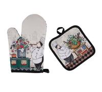 Gants de cuisine et maniques (lot de 2) - Gants en coton résistants à la chaleur pour la pâtisserie, le barbecue et le chef
