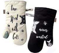 Gants de Cuisine Gants de Four Anti Chaleur Manique et Gant pour Cuisiner Barbecue Cuisson Ivoire et Noir Cat et Chat Noir