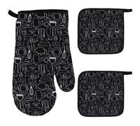 Gants de cuisine - Gants de Four Eco - Résistance à la chaleur 300°C - 1 Gant + 2 Maniques - Longueur 29 cm