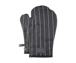 Gants de cuisine Masterchef résistants à la chaleur, 100 % coton, parfaits pour la cuisine et la pâtisserie, avec boucle de suspension et logo en cuir végétalien, noir/blanc, laine