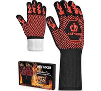Gants de cuisine résistants à la chaleur - Manches de protection pour barbecue - Gril de barbecue - Résistance thermique inégalée - Longueur : 35 cm - Rouge
