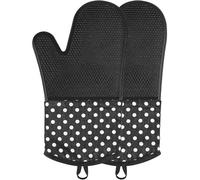 Gants de cuisine robustes, 1 paire, en silicone, antidérapants et résistants à la chaleur, pour grillades, cuisine et barbecue (noir)