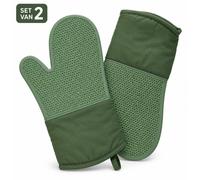 Gants de cuisine Unyqoos® Benza, lot de 2 – Silicone et coton, structure antidérapante en forme de nid d'abeille, résistants à la chaleur jusqu'à 250°C (pendant 15 secondes), couleur verte, dimensions