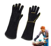 Gants de feu pour brûleurs à bois - Gants de barbecue en cuir ignifuge, gants résistants à la chaleur pour barbecue, soudure, cheminée, grand gant pour four, pâtisserie, poêle, manique et manipulation
