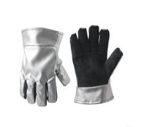 Gants de four avec paume en cuir de vachette résistant à la chaleur | Dos en aluminium, protection à 400 °C, résistant à la chaleur, idéal pour les feux ouverts et les barbecues