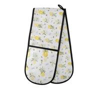 Gants de four double avec nœud en forme de citron, motif fleur, résistants à la chaleur, matelassés, pour barbecue, pâtisserie, cuisine