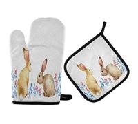 Gants De Four Et Maniques Lapins Aquarelle Mignon Lapin Pâques Manique Étanche Maniques Résistant À La Chaleur Gants De Cuisson pour Cuisson Cuisson Au Four Les Grillades