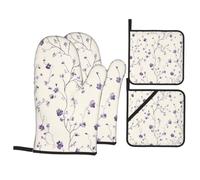 Gants de Four Gants de Barbecue Épais Coton Doublure Molle Robuste | Boucle de Suspension Dégagement pouce Lavable En Machine Facile a Nettoyer Fleur Violette