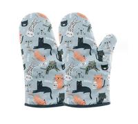 Gants de four - Motif chat - Résistants à la chaleur - 27x13.5 cm - 2 pièces - Cuisine