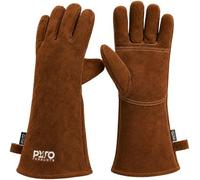Gants de grillade résistants à la chaleur Unyqoos® en velours, conformes à la norme EN 407:2020 jusqu'à 350°C, manche de 41 cm, couleur marron, paire – pour barbecue et cheminée