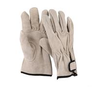 Gants de soudage robustes en cuir de vache 24,5 x 12 cm (jaune) | Cuir de vachette double couche, résistant à la chaleur, texture antidérapante, idéal pour griller et frire, facile à nettoyer