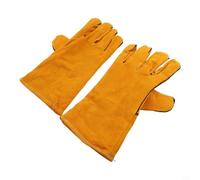 Gants de soudeur en cuir de vachette résistants à la chaleur Gants longs en cuir pour soudeurs ignifuges robustes doublés Gants de travail résistants à la chaleur pour barbecue et cheminée Gants de