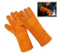 Gants de Soudure en Cuir de Vache Jaune Double Épaisseur, Ignifuges et Résistants à la Chaleur, Doublure Tissu Doux au Niveau de la Paume, Manches Longues pour Barbecue, Soudure, Cheminée et Four