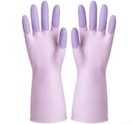 Gants de vaisselle en caoutchouc avec paumes texturées antidérapantes et manchette étendue de 31 cm pour le nettoyage de la cuisine et le soin des cheveux (violet)