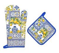 Gants et Manique Cuisine Peints à la Main Champêtre citron