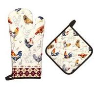 Gants et Manique Cuisine Peints à la Main Champêtre Rooster