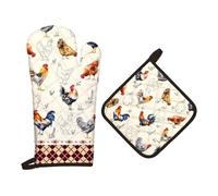 Gants et Manique Cuisine Peints à la Main Champêtre Rooster