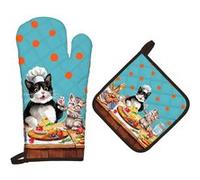 Gants et Manique Cuisine Peints à la Main chat