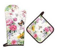 Gants et Manique Cuisine Peints à la Main Fleurs Papillons