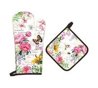 Gants et Manique Cuisine Peints à la Main Fleurs Papillons