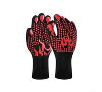 Gants résistants à la chaleur 260 °C avec grip en silicone antidérapant - Gants de barbecue en fibre d'aramide pour cuisson et soudure - Manches longues de 32 cm - Noir et rouge