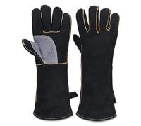 Gants résistants au feu et à la Chaleur extrêmes Cuir avec Coutures en Kevlar Parfaits pour cheminée poêle Four Grill soudage Barbecue Support à marmite Traitement des Animaux