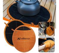 Gants Ronds Anti-Brûlure Pour Barbecue, Paire À Double Usage Pour L'extérieur, Tapis De Pot Isolant, Gants De Cuisson En Cuir Pour Four Portable
