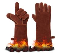 Gants Soudure Cuir, Gant Barbecue Anti Chaleur, Gants de Travail Résistant au Feu, Manchettes Longues, pour Soudeur Four Jardinage Cheminée Grill Tig, 40 x 20 cm, 1 Paire, Brun