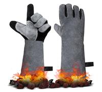 Gants Soudure Cuir, Gant Barbecue Anti Chaleur, Gants de Travail Résistant au Feu, Manchettes Longues, pour Soudeur Four Jardinage Cheminée Grill Tig, Gris-Noir, 40 x 20 cm, 1 Paire