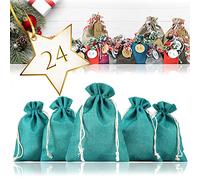 Ganzoo 24 sachets jute vert foncé, toile 100% naturelle, pochons tissu avec cordon de serrage, lavables à la main, réutilisables, format 17,5 x 12,5 cm, pour l’avent à remplir et petits présents