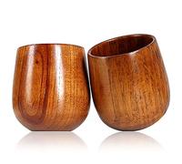 Ganzoo gobelet décoratif en bois lot de 2, 150 ml, marron foncé, design rond discret, surface traitée pour une prise en main lisse, dimensions 64 mm haut 75 mm bas, h 80 mm, base 2 cm, 100 g