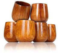 Ganzoo gobelets en bois pour boisson et décoration, surface traitée, style sobre et rond, marron foncé, 150 ml, diamètre haut 64 mm diamètre bas 75 mm, hauteur 80 mm, lot de 6