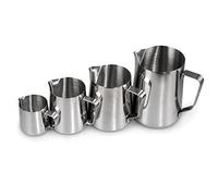 Ganzoo set 4 pots a lait barista inox argent 1000ml 500ml 350ml 150ml, anse, bec verseur anti goutte, forme conique, pour mousser et chauffer, buse vapeur, plaque cuisson, non induction lave vaisselle