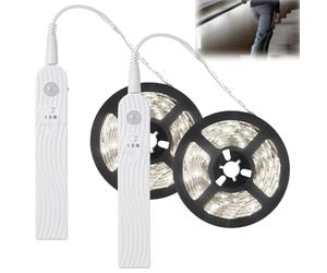 GAOUTO Lot de 2 bandes LED avec détecteur de mouvement, bande LED de 2 m, à piles, 6500 K, pour chambre à coucher, rechargeable par USB, lumière blanche
