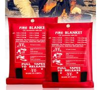 GAOUTO Lot de 2 couvertures Anti-feu, 150 x 150 cm, Couverture extinctrice réutilisable en Tissu de Fibre de Verre, sécurité pour la Cuisine, cheminée, Barbecue, Voiture, Camping, Maison, Caravane