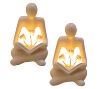 GAOUTO Lot de 2 lampes de livre tulipes, 12 x 8 cm, décoration esthétique, veilleuse tulipe, livres, lampe de lecture, figurines décoratives pour salon, chambre à coucher, cadeaux pour rats de lecture