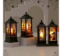GAOUTO Lot de 4 lanternes citrouille décoratives d'Halloween : 13 cm de haut lanterne à bougie décorative d'Halloween bougies décoratives sorcière citrouille bronze veilleuses Halloween photophores