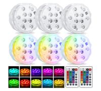 GAOUTO Lot de 6 lumières LED avec télécommande, lumière LED submersible, télécommande multicolore RVB, éclairage sous-marin, pour piscine, vase, spa, aquarium, étang, jacuzzi, décoration de fête