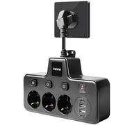 GAOUTO Rallonge multiprise 3 prises, 4000 W, 16 A, USB, multiprise avec 3 ports USB, pour le bureau, la maison et les voyages