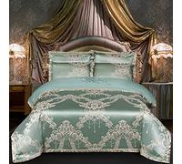 GAOXUE Parure de lit avec Housse decouette en,Ensemble lit Double Jacquard, draps en Dentelle ajourée, Housse de Couette King Size et taie d'oreiller - Bleu 4_200 * 230cm (4pcs)