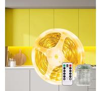 Gaoxun Ruban LED à piles 3m, 90 LEDs Bande LED Alimenté par Batterie Autocollante avec Télécommande, Dimmable, 8 Mode, Minuterie, Étanche Découpable Lumineuse pour Chambre, Cuisine, Salon, Blanc Chaud